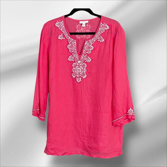 Charter Club Lined Beaded Tunic Top Blouse Cover up XL Beachy Coastal Summer - Picture 1 of 12